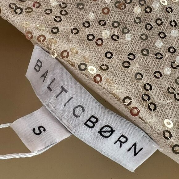 Baltic Born Cream colored Maxi Sleeveless Sequin Dress w/ beaded Pearl accent’s - Picture 4 of 10